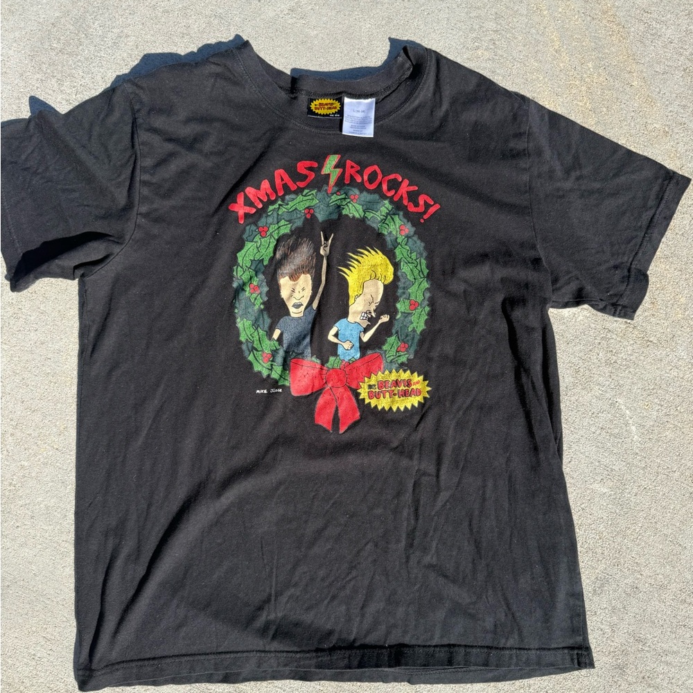 Beavis And Butt-Head Xmas Rocks Mens Black T-Shirt L (36-38) Mike Judge MTV 2012